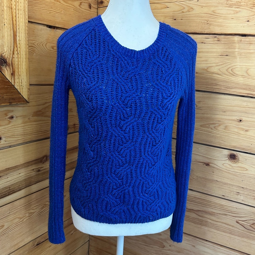 Vintage Royal Blue Women's Size 14‎ Open Cable Knit Sweater Sparkly Shimmer Y2K